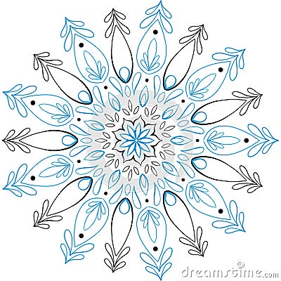 Mandala in black and blue, linework Stock Photo